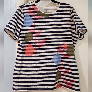 Women's Talbots Tulip Tee With Navy Stripes, Size L